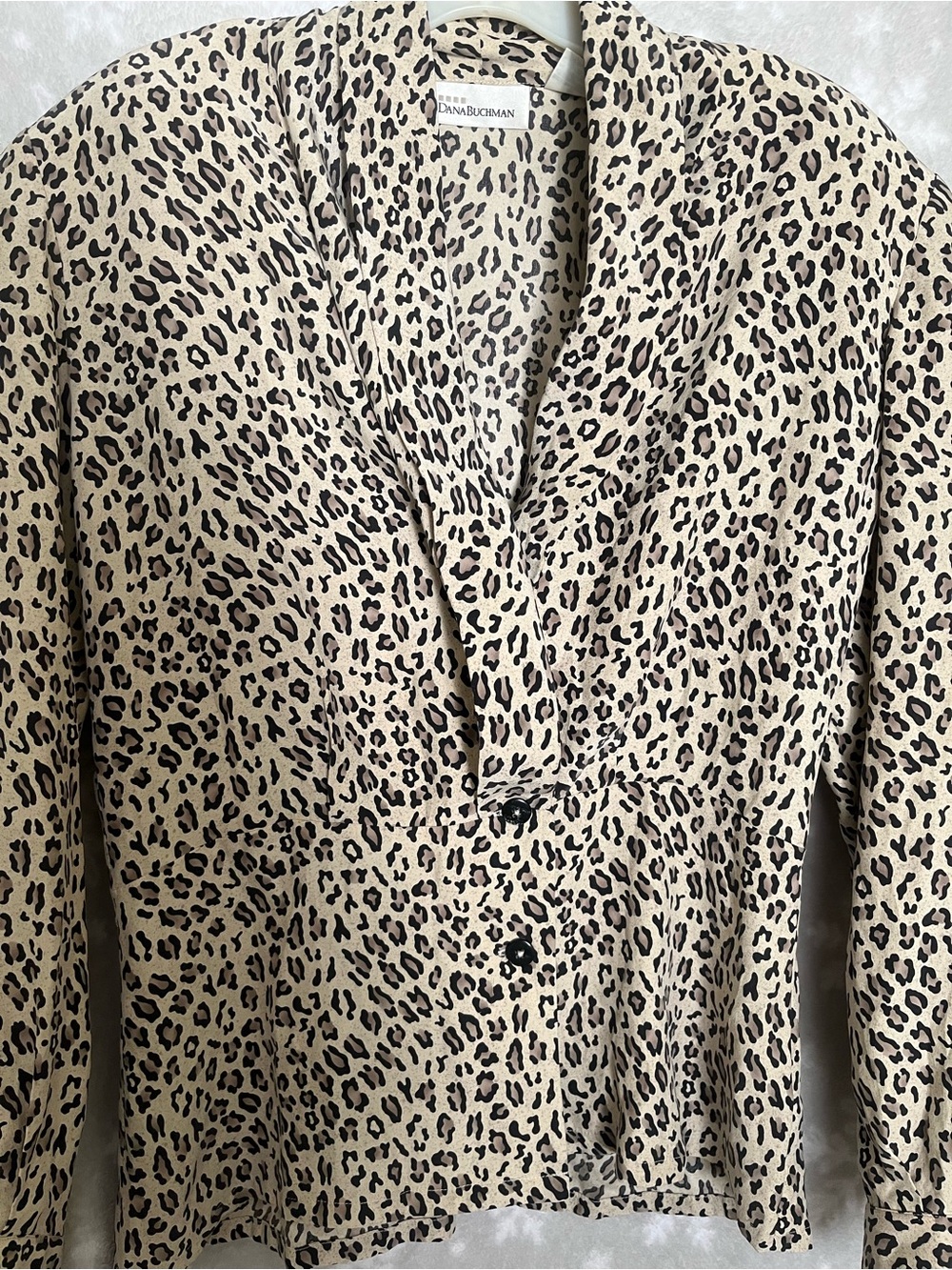 Dana Buchman Beige and Black Leopard Button-Front Blouse